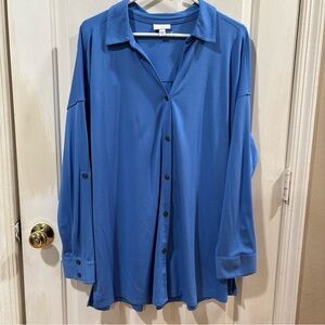 J. Jill Soft Collared Button down roll tab sleeves knit blue XL Work Casual
